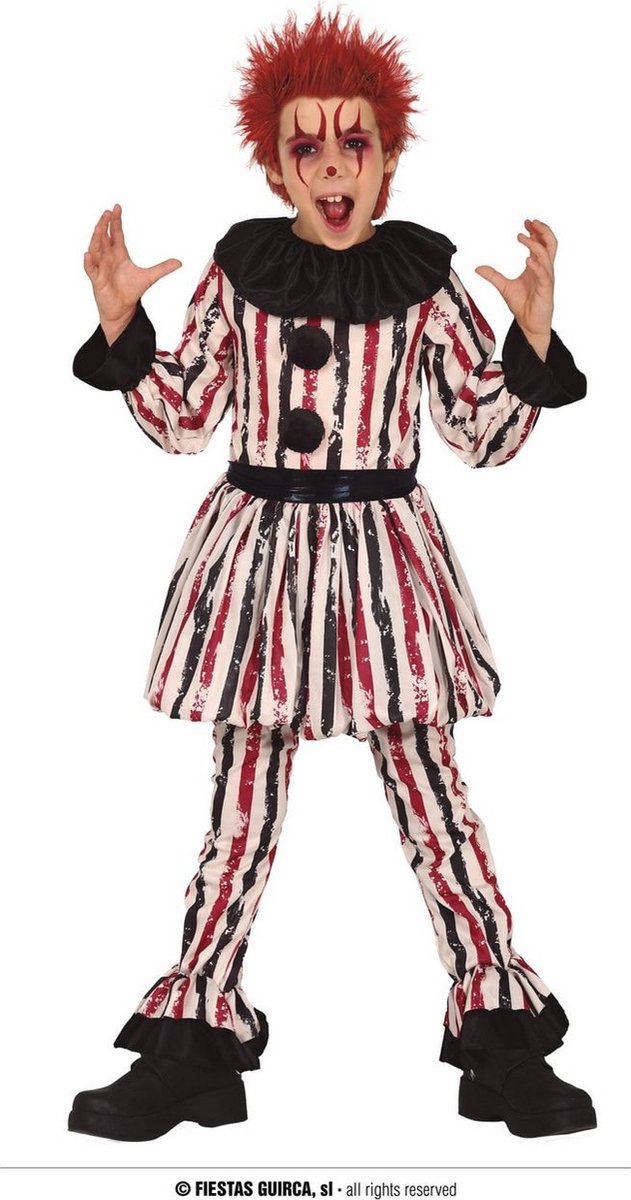 Monster & Griezel Kostuum | Gestreepte Niet Zo Grappige Scary Clown Kind Kostuum | 10 - 12 jaar | Halloween | Verkleedkleding